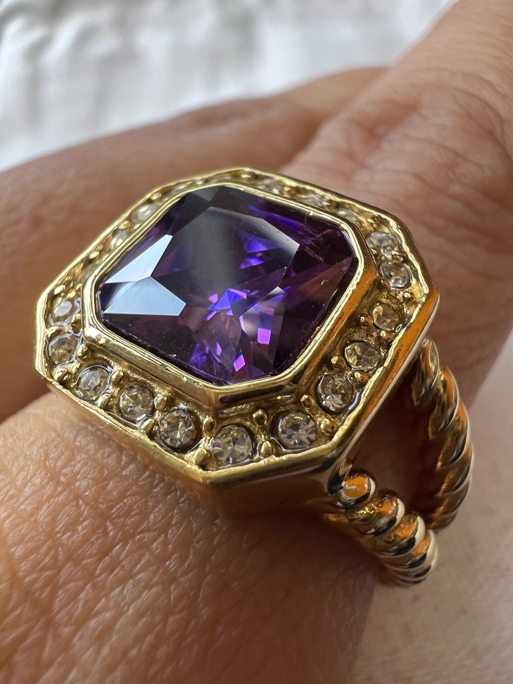 Gold-Tone Purple Crystal Cocktail Ring NWOT